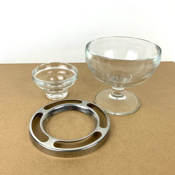 Vintage Glass Stainess Steel Ring Caviar Shrimp Cocktail Icer Server - Picture 7 of 16